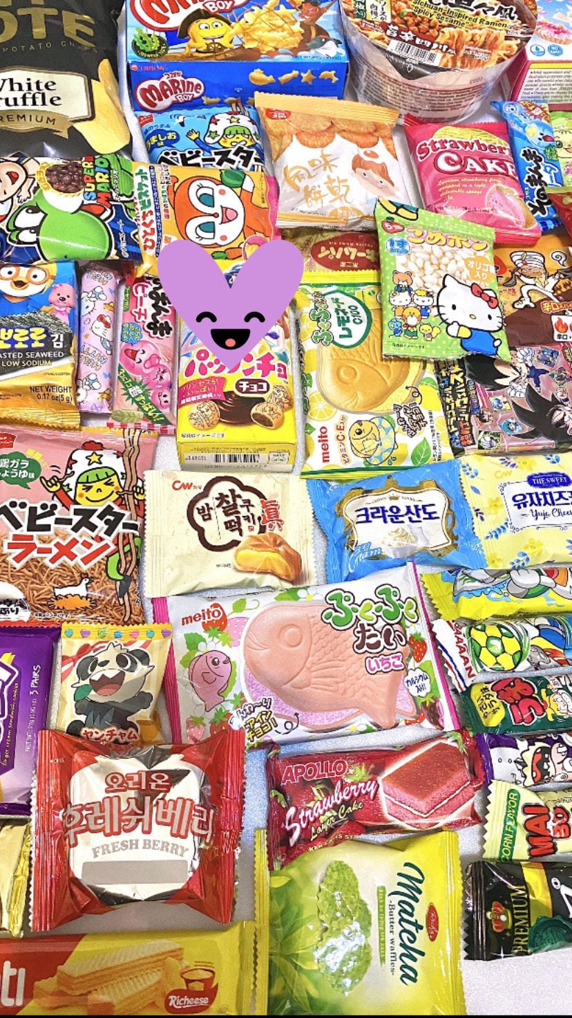 Asian Snacks Box 60pcs | Japanese Korean Chinese Asian snacks | Exotic Snack Box | Candies | Gift Box |SALE Gift