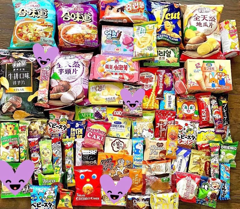 Asian Snacks Box 60pcs | Japanese Korean Chinese Asian snacks | Exotic Snack Box | Candies | Gift Box |SALE Gift